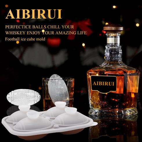 Football Ball Freezer Silicone Whiskey Ice Cube Tray with Lid